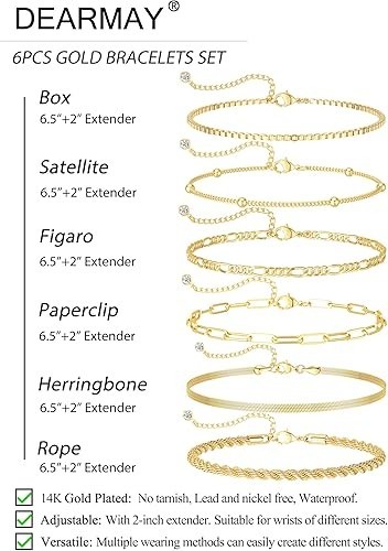 DEARMAY Gold Bracelets for Women Waterproof, 14K Gold Plated Jewelry Sets Trendy