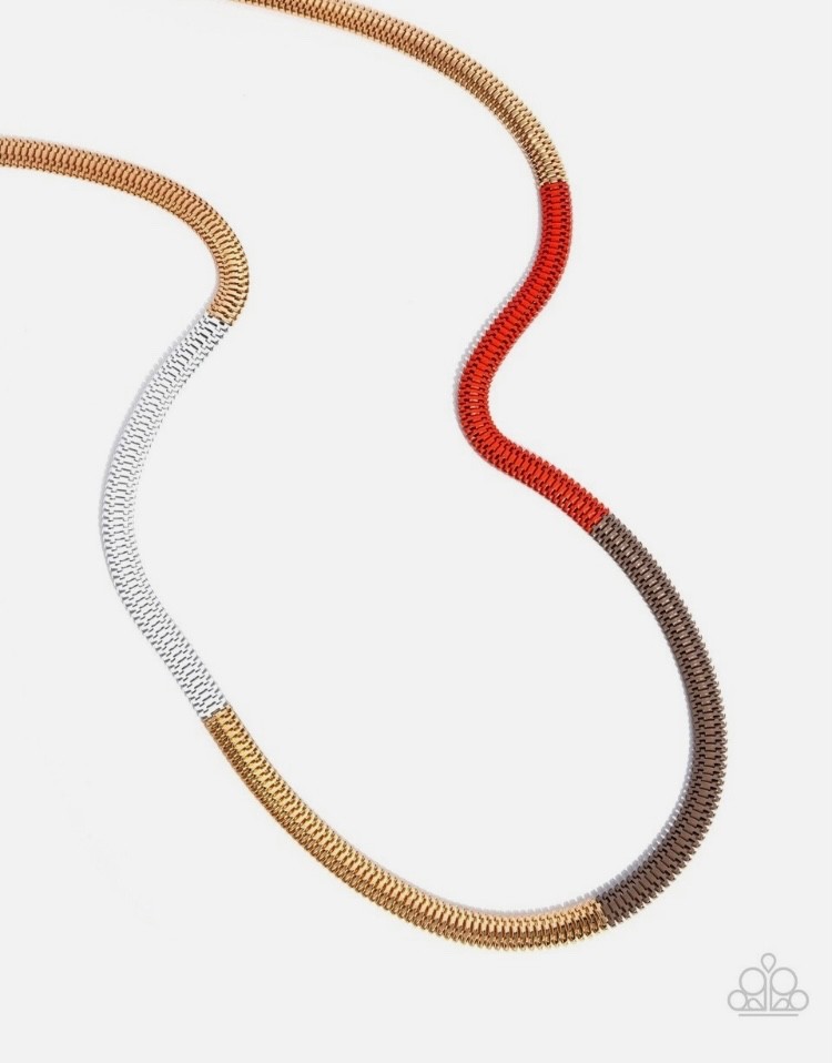 Paparazzi Patterned Pageantry Orange Gold White Brown Necklace