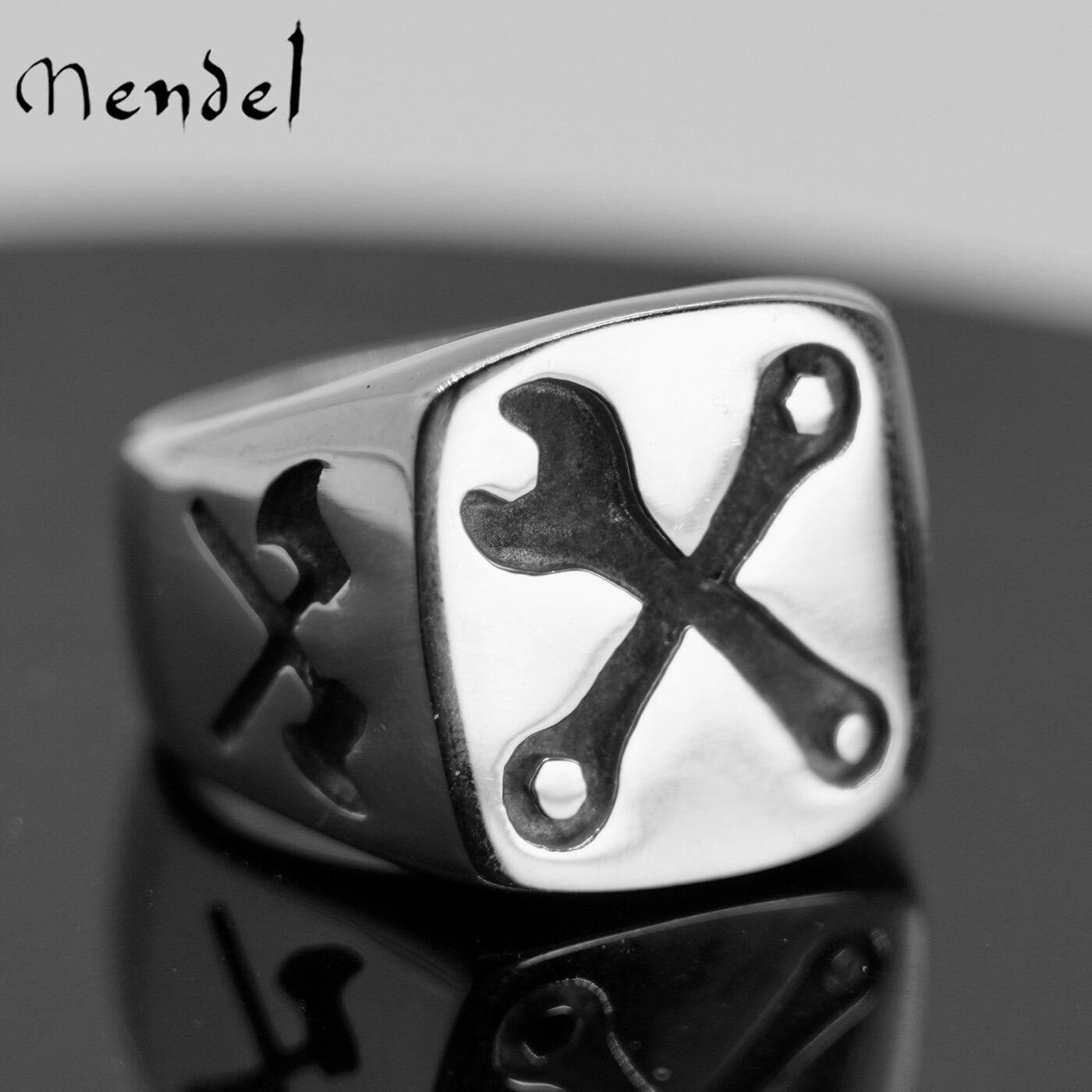 MENDEL Mens Motorcycle Biker Punk Wrench Mechanic Ring Stainless Steel Size 7-15
