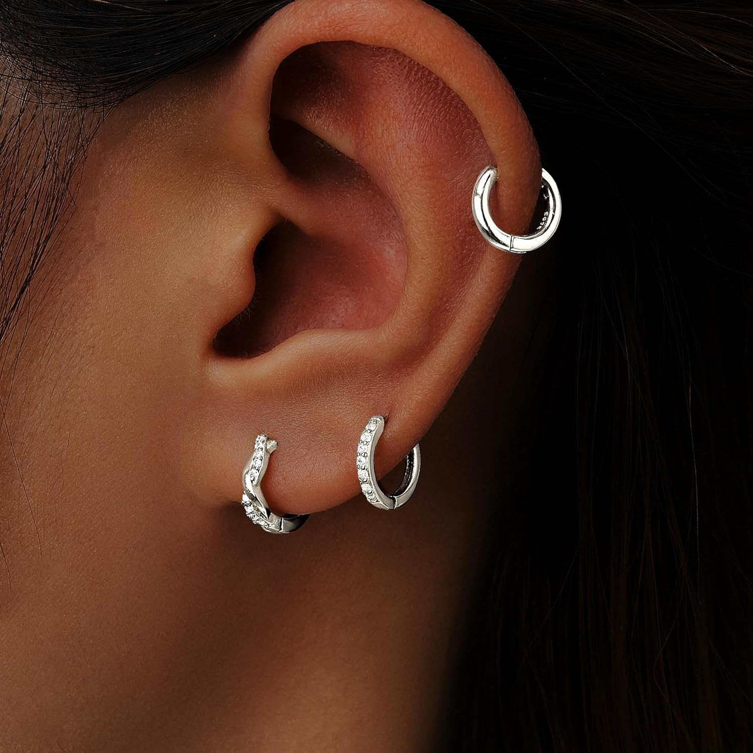 14K Gold Plated Huggie Hoop Earrings for Women, Small Sterling Silver Earring Se