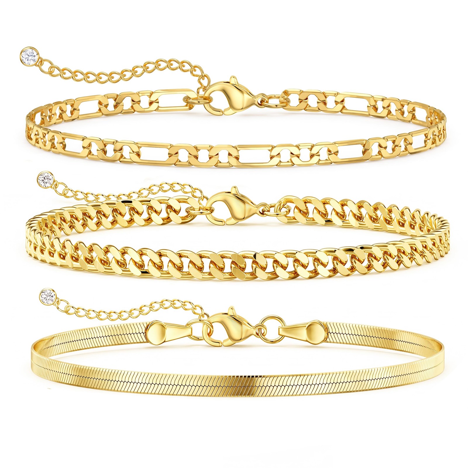 DEARMAY Gold Ankle Bracelets for Women Trendy, Stackable Herringbone Figaro C…