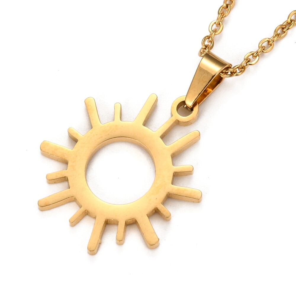 Stainless Steel Set Pendant Necklace Earrings Sun 15.7″ 10×9.5x1mm 0.7mm Z817