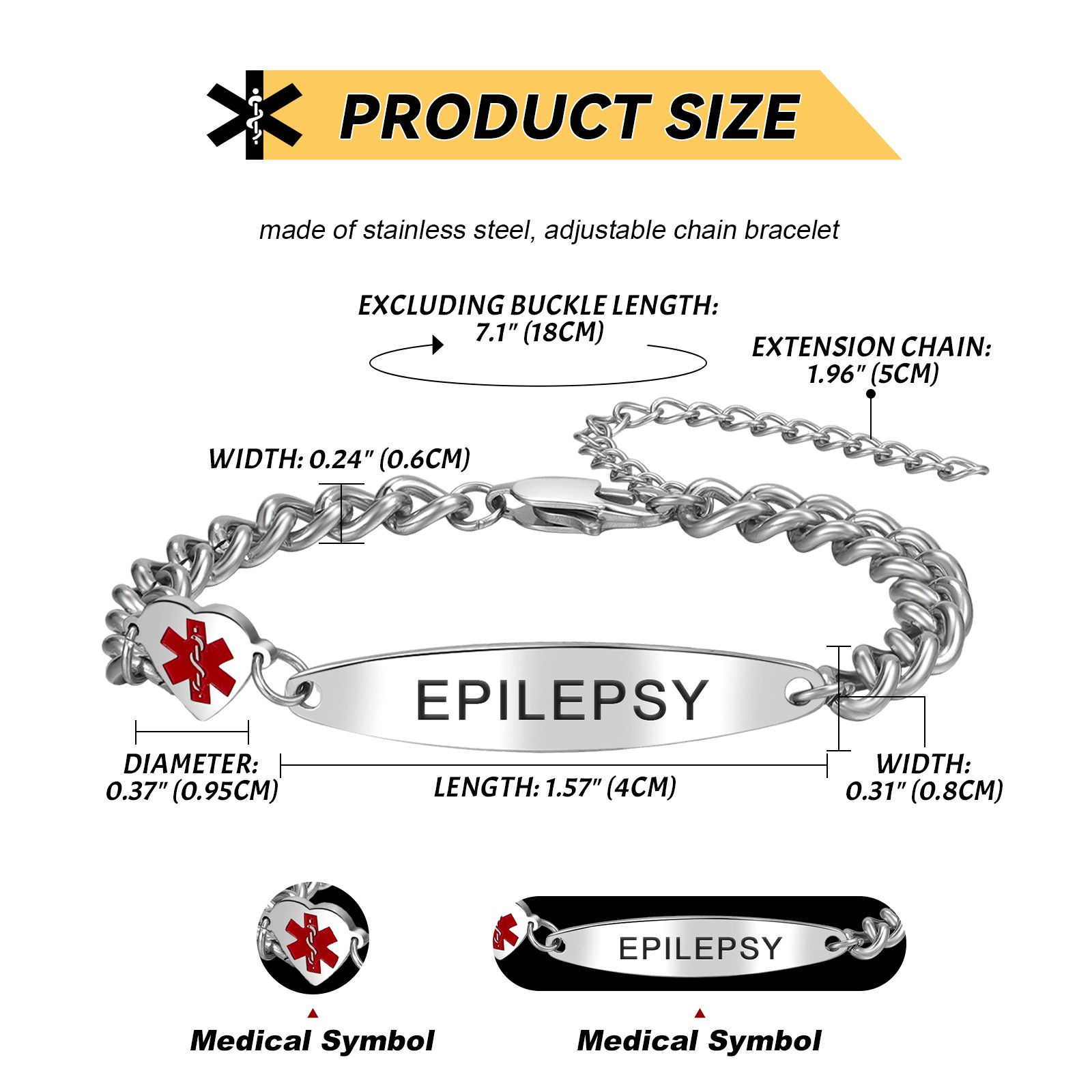 Women Heart Medical Alert ID Bracelet Emergency First Aid Health Alert Bangle