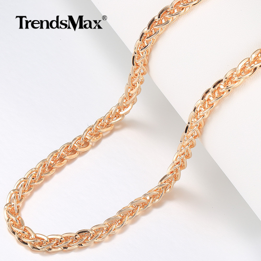 585 Rose Gold Twisted Weave/Herringbone/White Pearl Bead Chain Necklace 20/24″