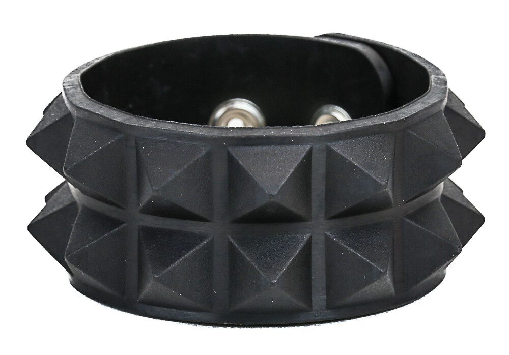 Studded Black Pyramid Bracelet Single Row Punk Goth Rock Thrash Style Rubber