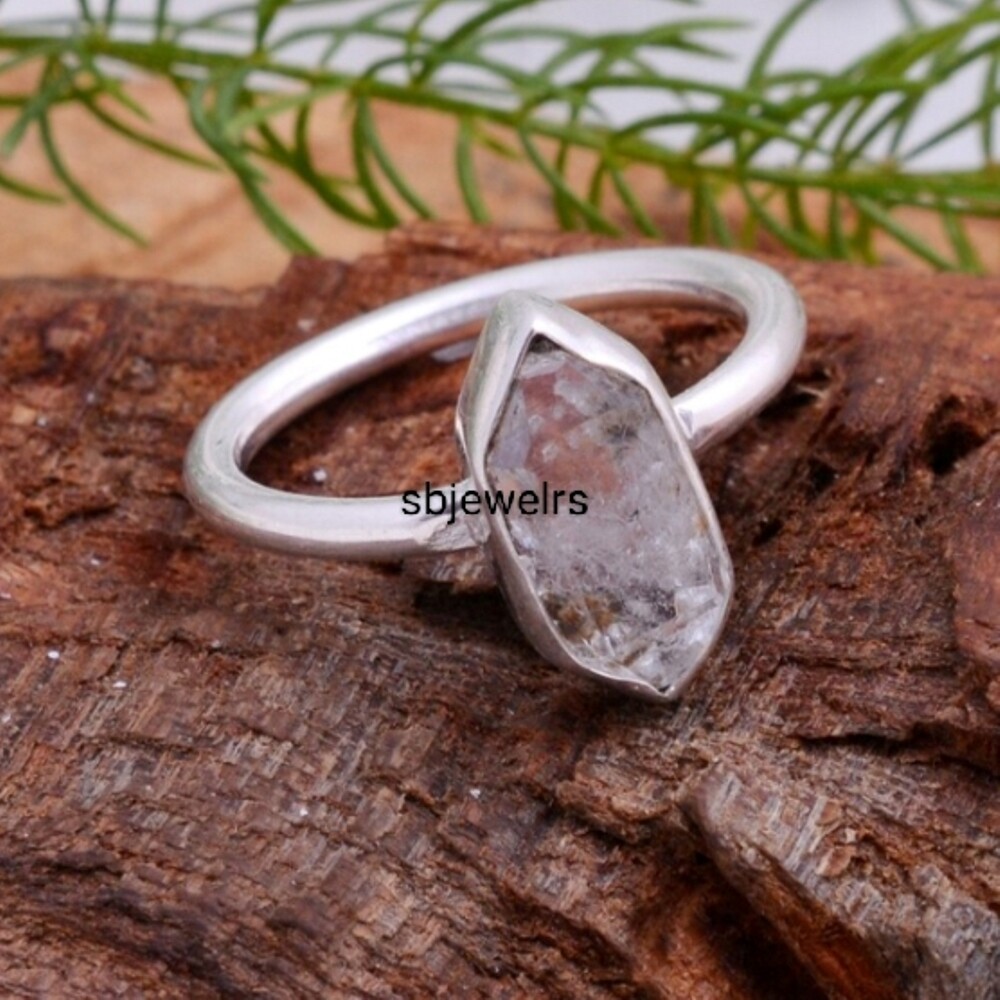 Herkimer Rough Gemstone 925 Sterling Silver Handmade Ring Gift For Mother D-542