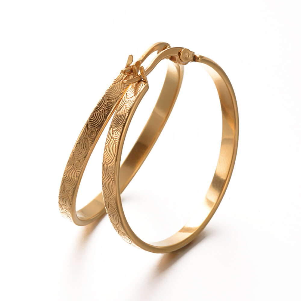 304 Stainless Steel Hoop Earrings Gold 35×3.5mm Pin 0.6×1.2mm  P650