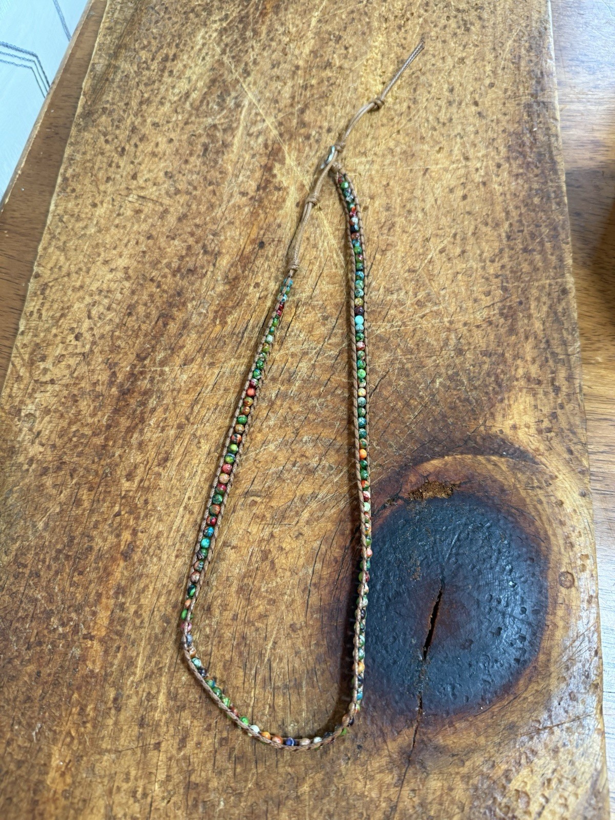 Plumissa Multicolor Beaded Necklace Adjustable Cord Button Closure Signed