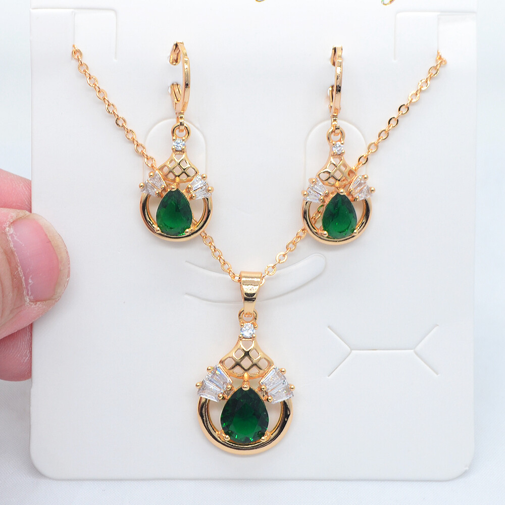 18K Yellow Gold Filled Women Green Mystic Topaz Water Drop Jewelry Set