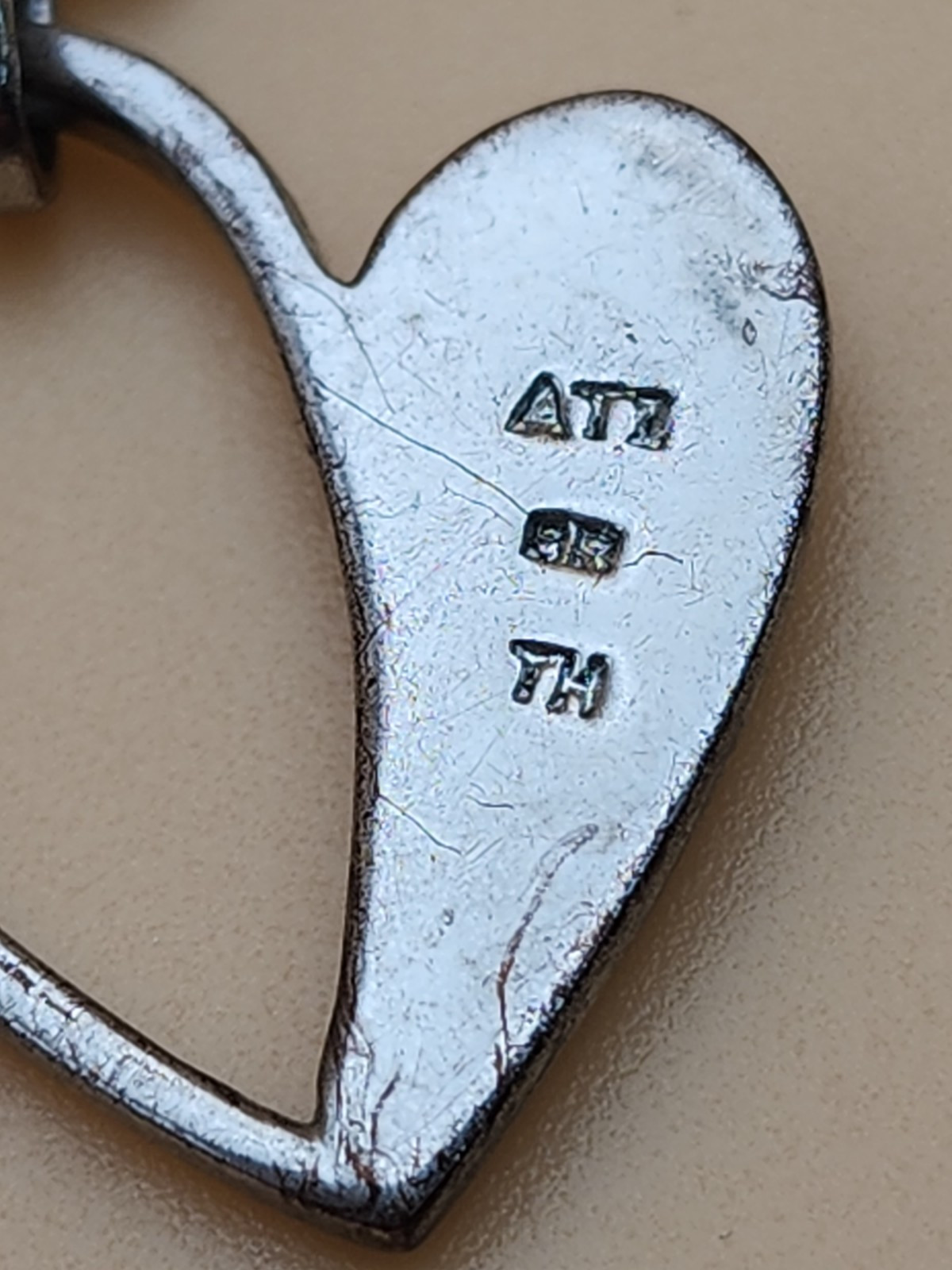 Designer ATI BR Thailand Signed Heart Necklace Crystal Encrusted Silver Tone