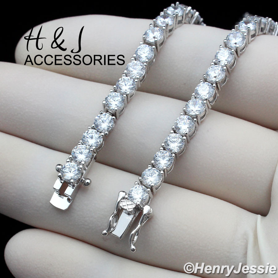 8″MEN WOMEN 14K WHITE GOLD PLATED 4MM ICY BLING CZ 1 ROW TENNIS BRACELET*ABSB2