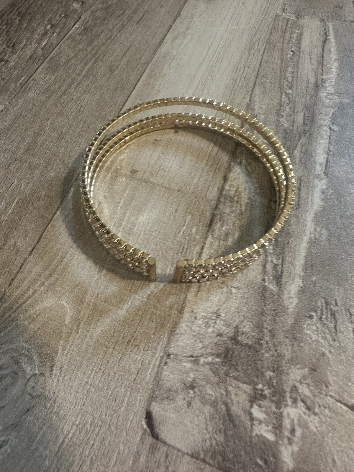 Gold Tone Textured Open Cuff Bangle Bracelets Set of 2, Stackable Metal