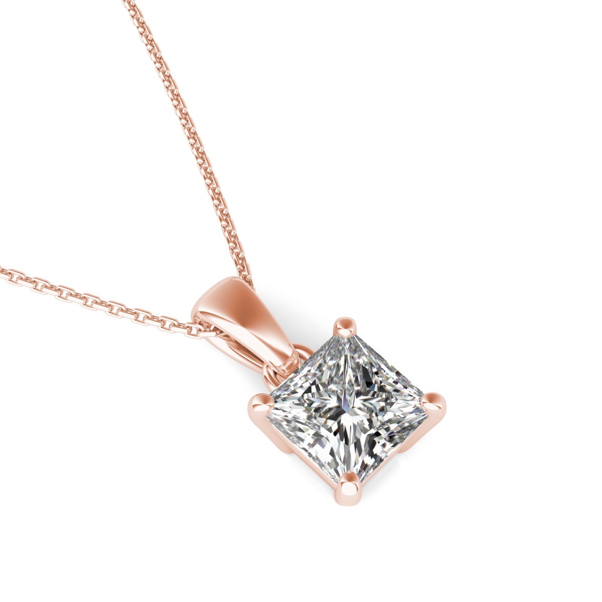1 Ct Princess Cut Simulated Diamond Pendant Necklace in 14K Rose Gold Plated