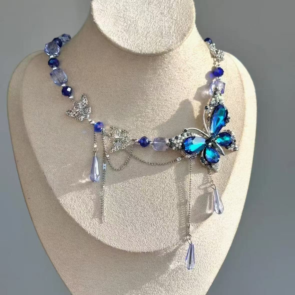 Y2K Blue-Purple Sparkling Butterfly Necklace
