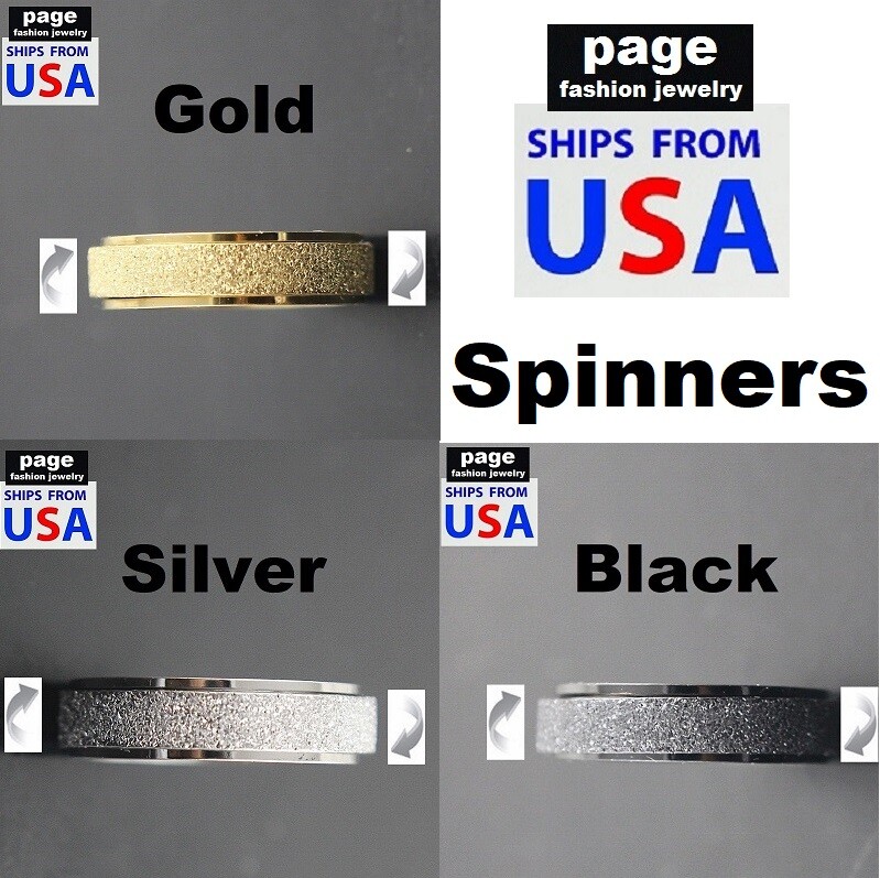1pc Men/Women- Black / Gold / Silver- Stainless Steel SPINNER Rings Size 7-11.5