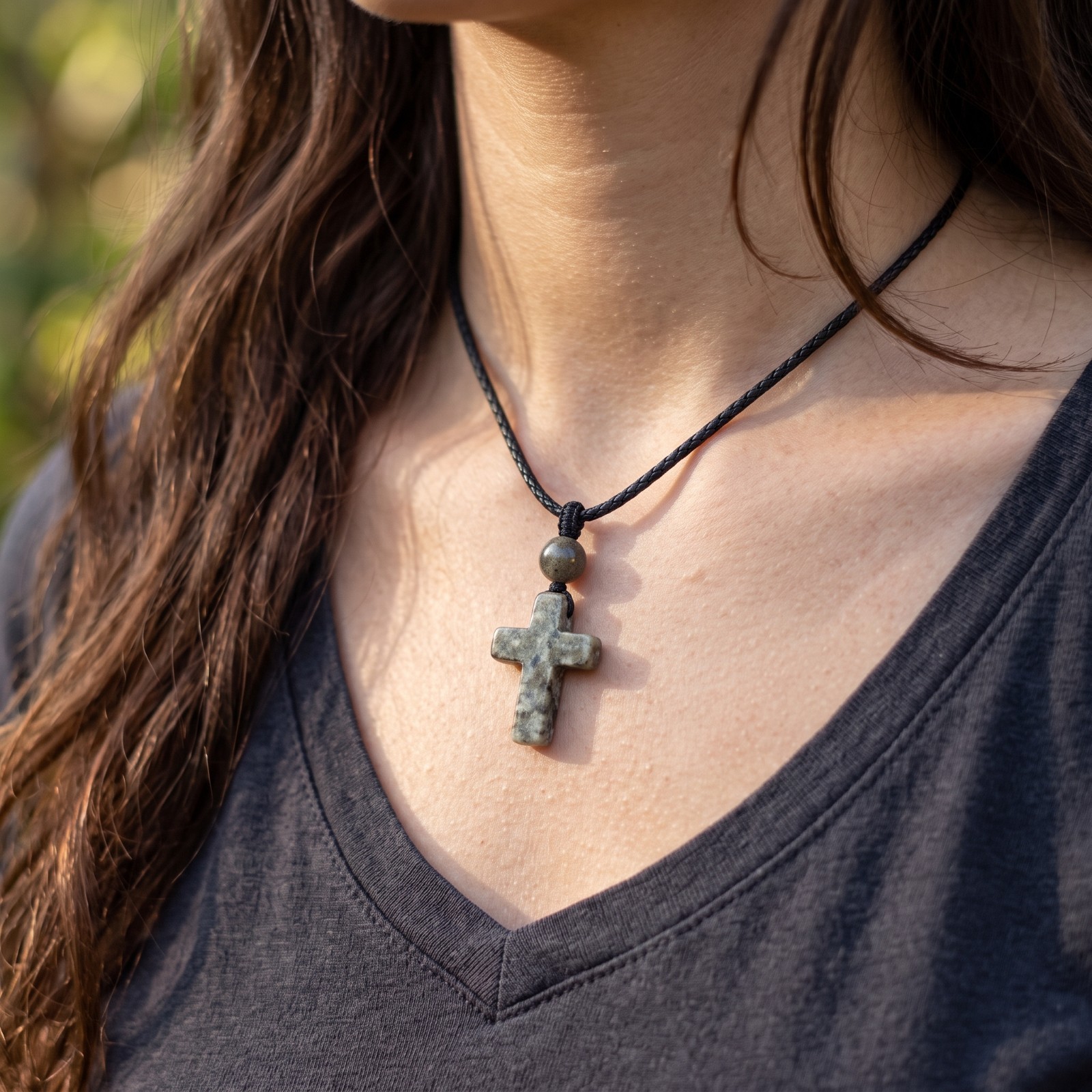 Natural Yooperlite Cross Pendant UV Glowing Fire Stone Necklace Boho Gift