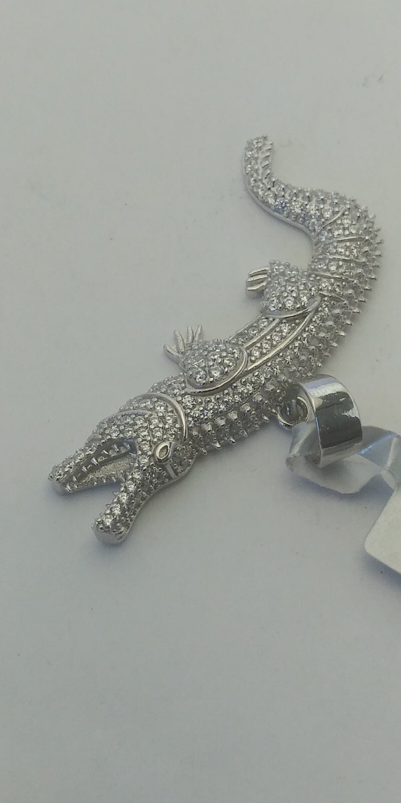 NEW .925 Sterling SILVER Reflective CZ ALLIGATOR pendant for necklace 40X18MM