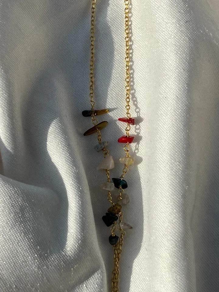 Natural Multi Gemstone Chip Necklace Gold Chain Jewelry Gift