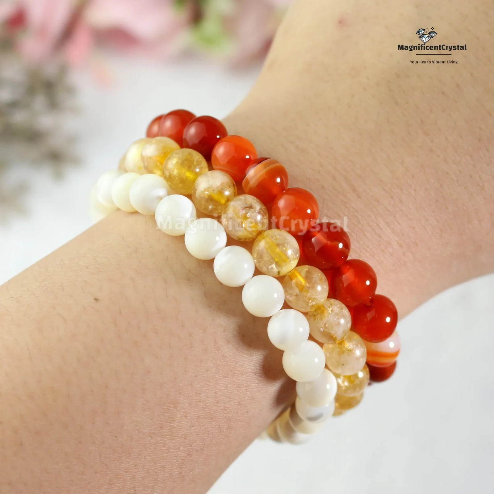 3PCS Citrine Carnelian Quartz Bracelet Abundance Creativity Women Reiki Jewelry