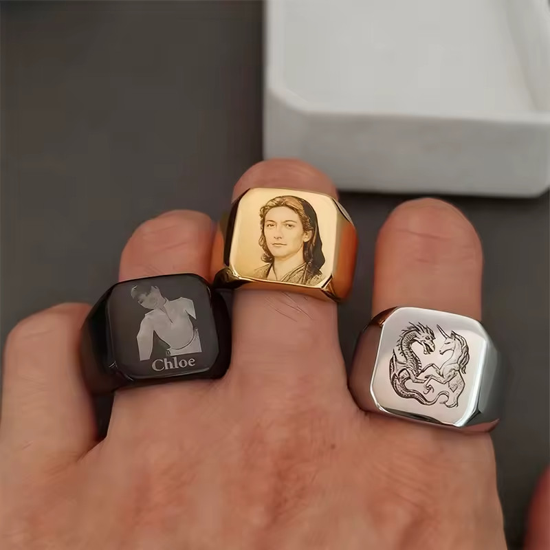 Custom Photo Picture Logo Ring Jewelry Personalized Engraving Durable Crafted