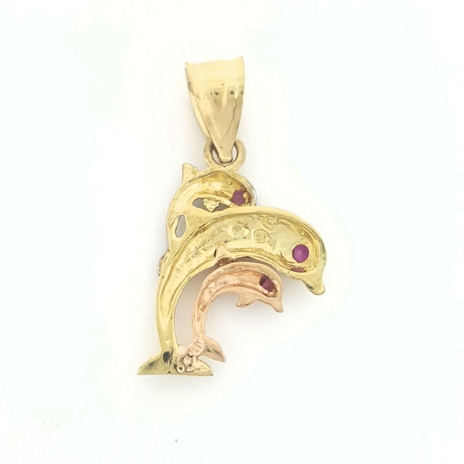 New 14k tri color Gold 3 dolphins Pendant charm gift fine jewelry for her 2.4g