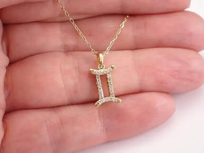 1.20 Ct Round Simulated Diamond Gemini Astrology Pendant 14k Yellow Gold Plated