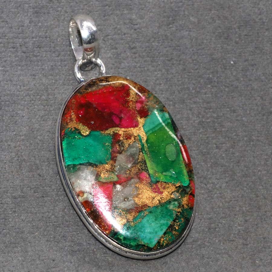 925 Silver Plated Oyster Dichroic Glass Pendant 2″ Affordable Gifts Trendy MJ
