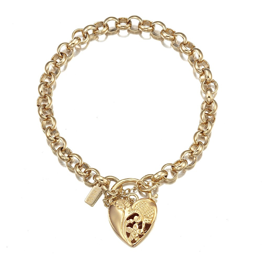 18K GL Solid Belcher Yellow Gold Bracelet & Half Filigree Heart Padlock
