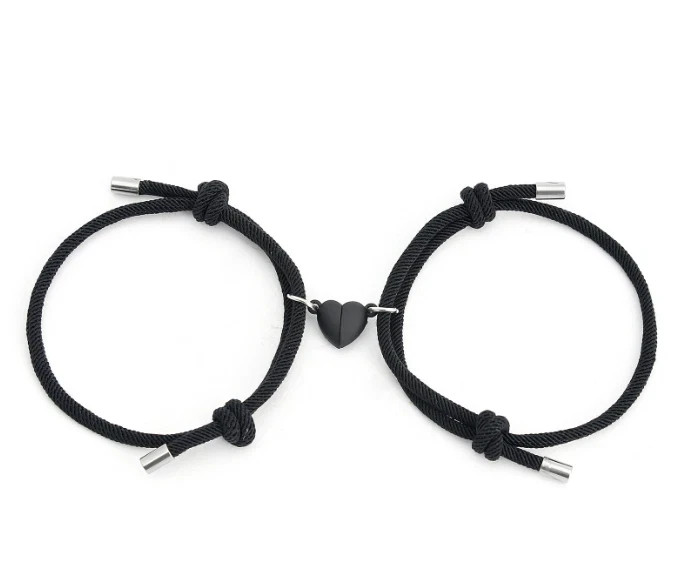 2Pcs Heart Couple Bracelet Set Magnetic Love Matching Magnet Relationship Rope