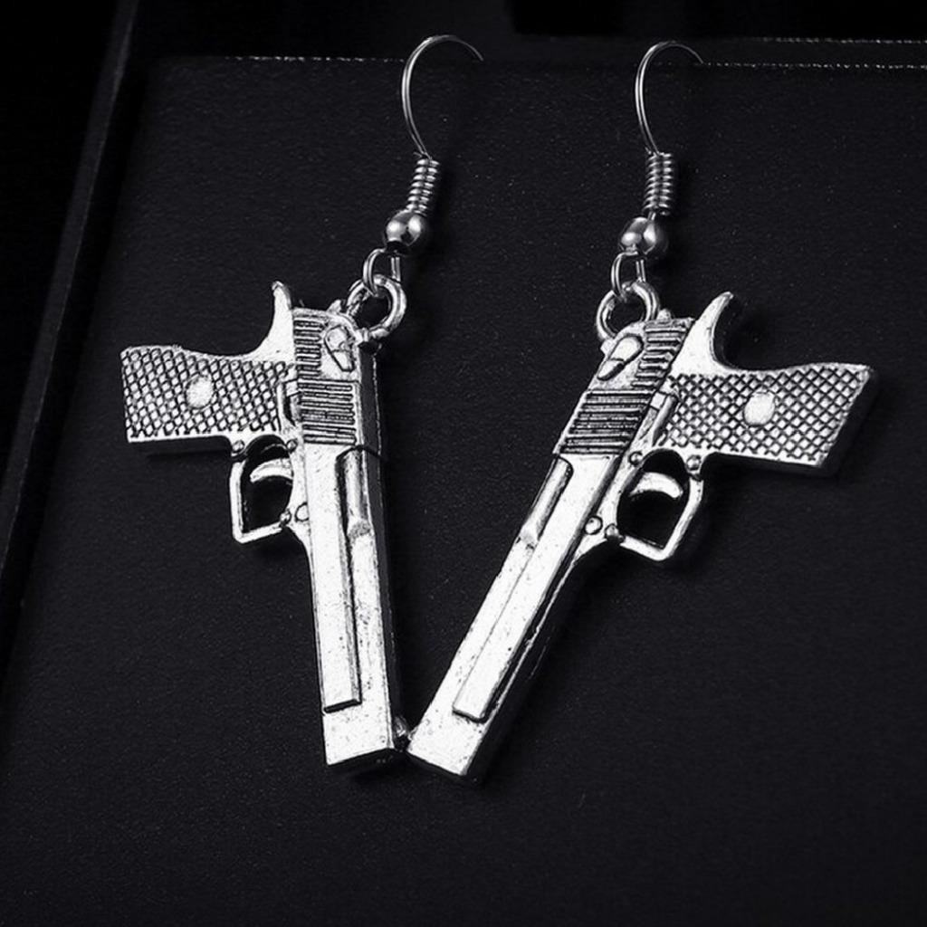 HANDGUN EARRINGS 1.4″ Charm Novelty Weapon Jewelry Gun Pistol Drop Dangle NEW