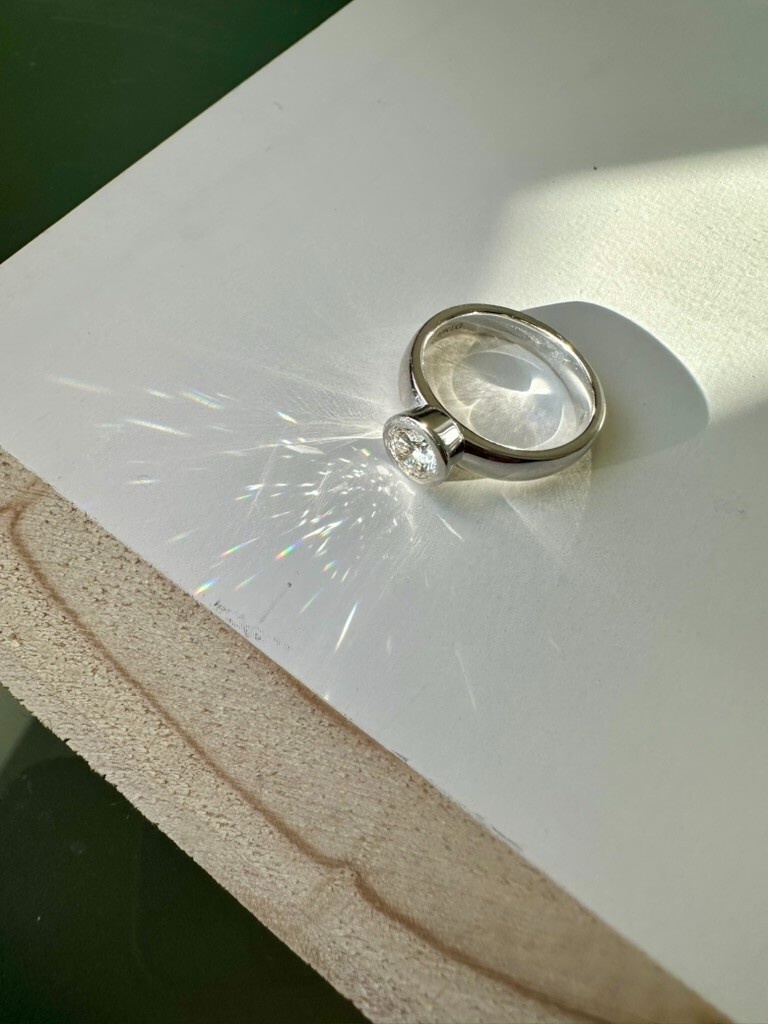 10k White Gold Lab-Created Diamond Ring 0.96ct G-H SI1 6mm Round – Appraised