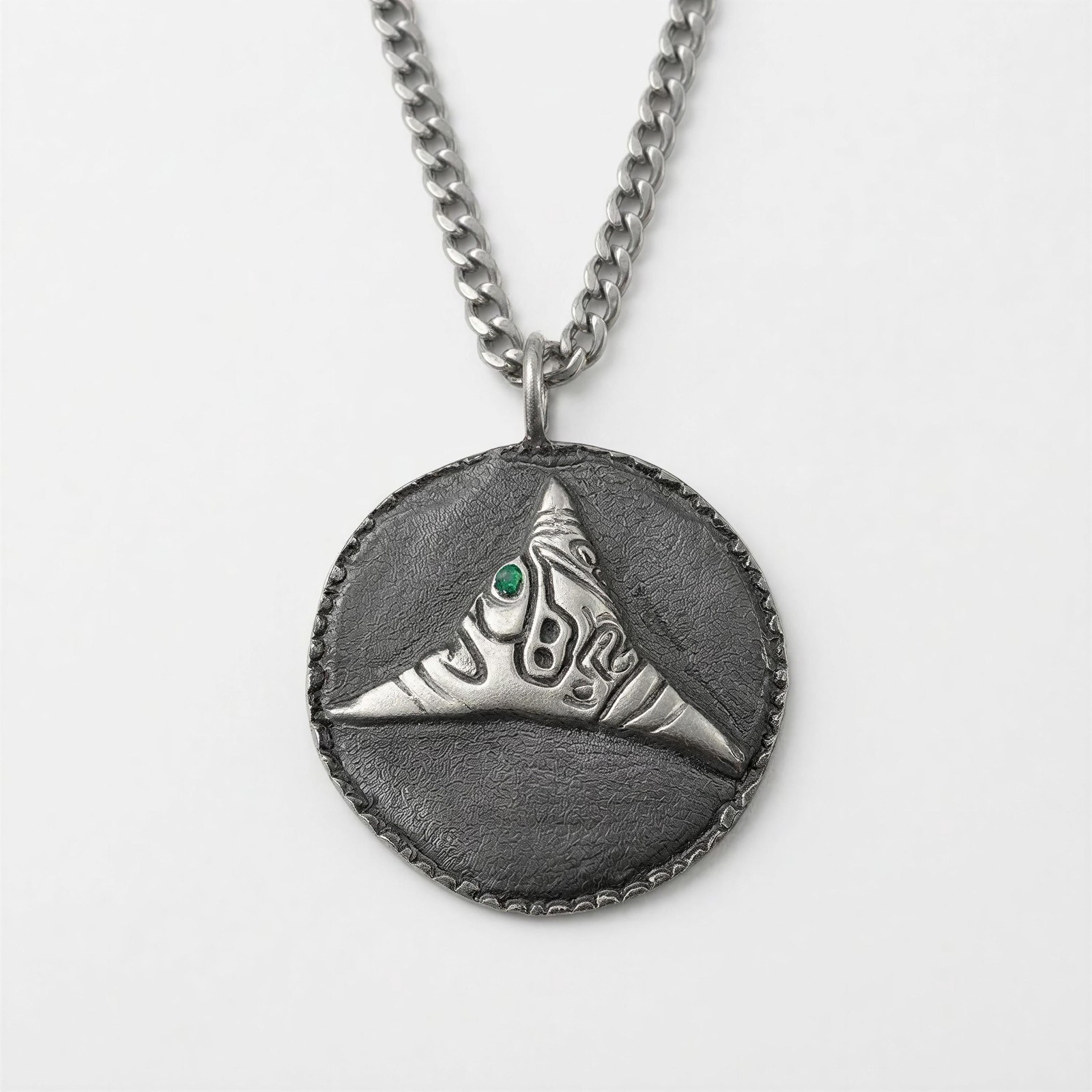Handcrafted Lead-Free Pewter Taino Trigonolito Pendant on 3.5mm Cuban Links