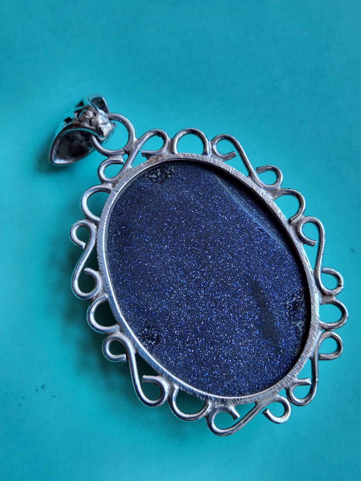BLUE GOLDSTONE STERLING SILVER PENDANT, 17 GRAMS