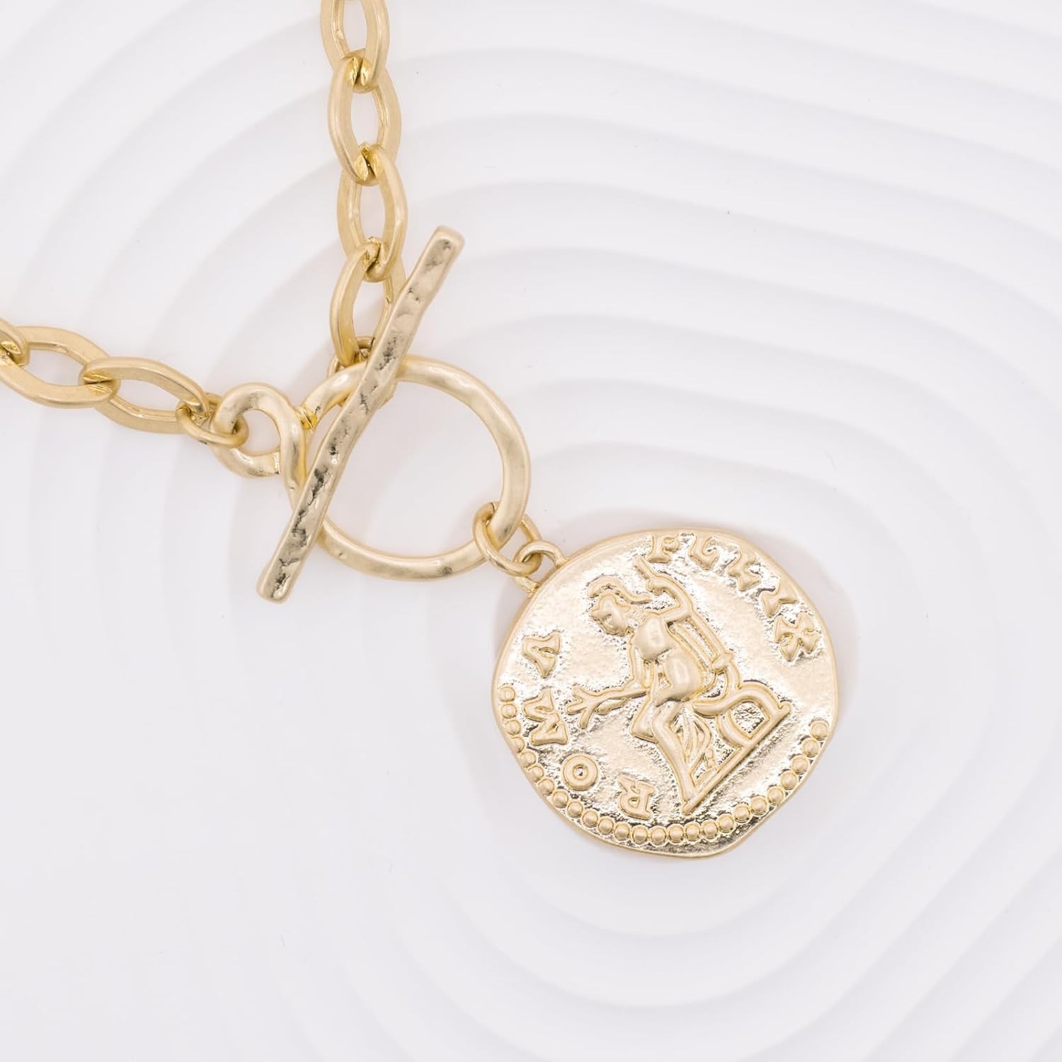 Chunky Coin Antique Gold Plated Thick Link Chain Layered Pendant Necklace for…