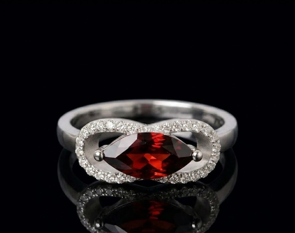 Marquise Red Garnet Infinity Ring, Sterling Silver, Vintage January Birthstone,