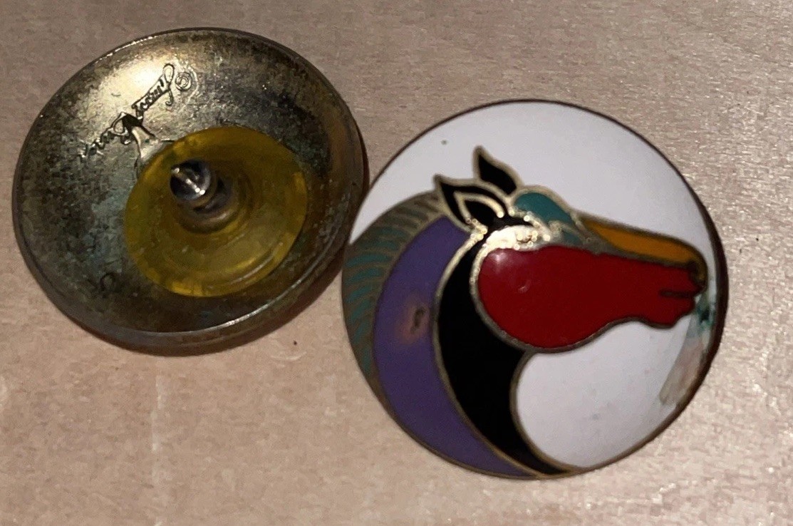 Vintage Laurel Burch Horse Earrings Black Enamel Colorful Mane “Kundus” Pierced