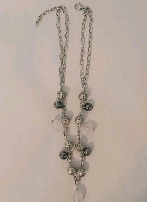 Milor Italy Stainless Steel Glass White Silver Beads 18″-20″ Adjustable Necklace