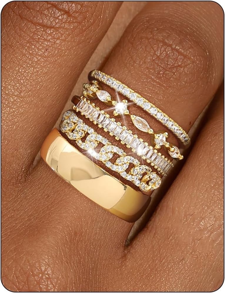 Dainty Non-Tarnish Stacking Ring Set for Women – 5pcs Cubic Zirconia Beauty