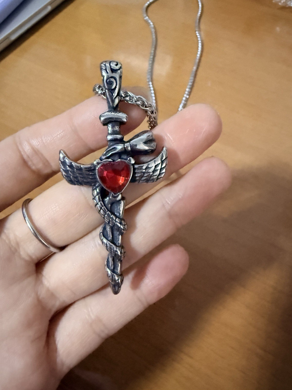 Alchemy Gothic Black Rosifix Cross Pendant Red Heart Black Roses Vines
