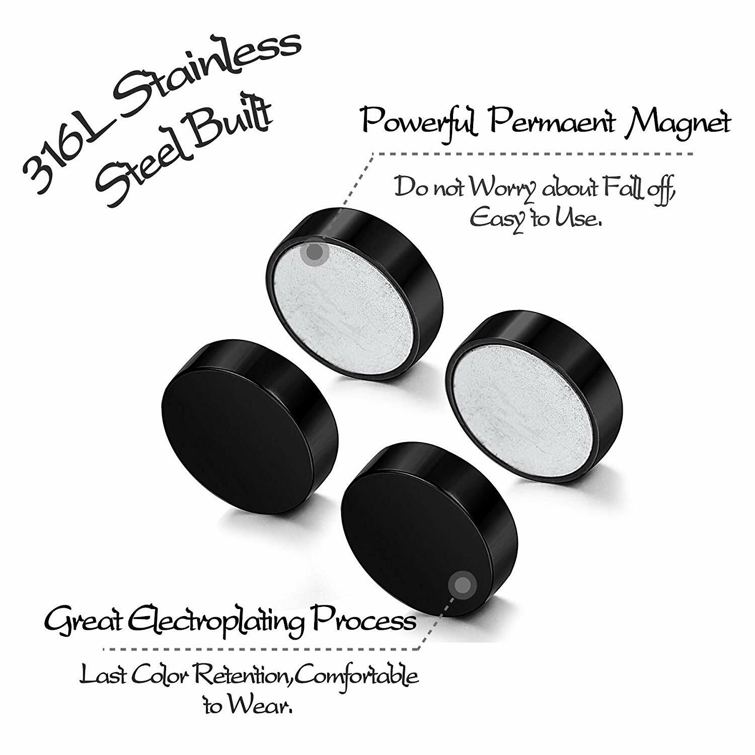 Men Women Stainless Steel Stud Earrings Magnetic Ear Plugs Non-Piercing Clip On