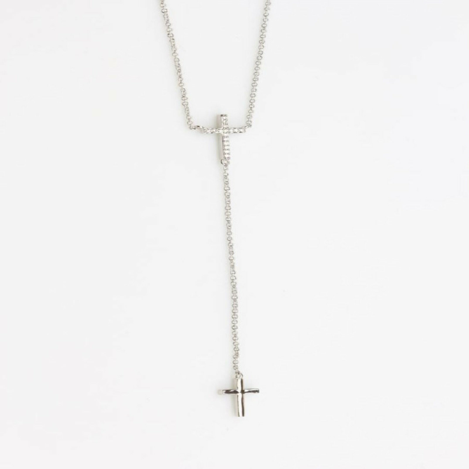 Two Cross with CZ Stones Drop Necklace White Gold NEW LOWEST PRICE
