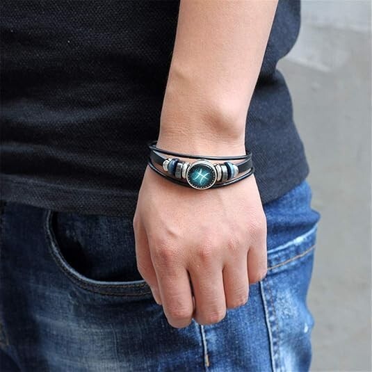 2 pcs zodiac Signs Spirit Bracelet Multilayer Adjustable 12 Constellation Black