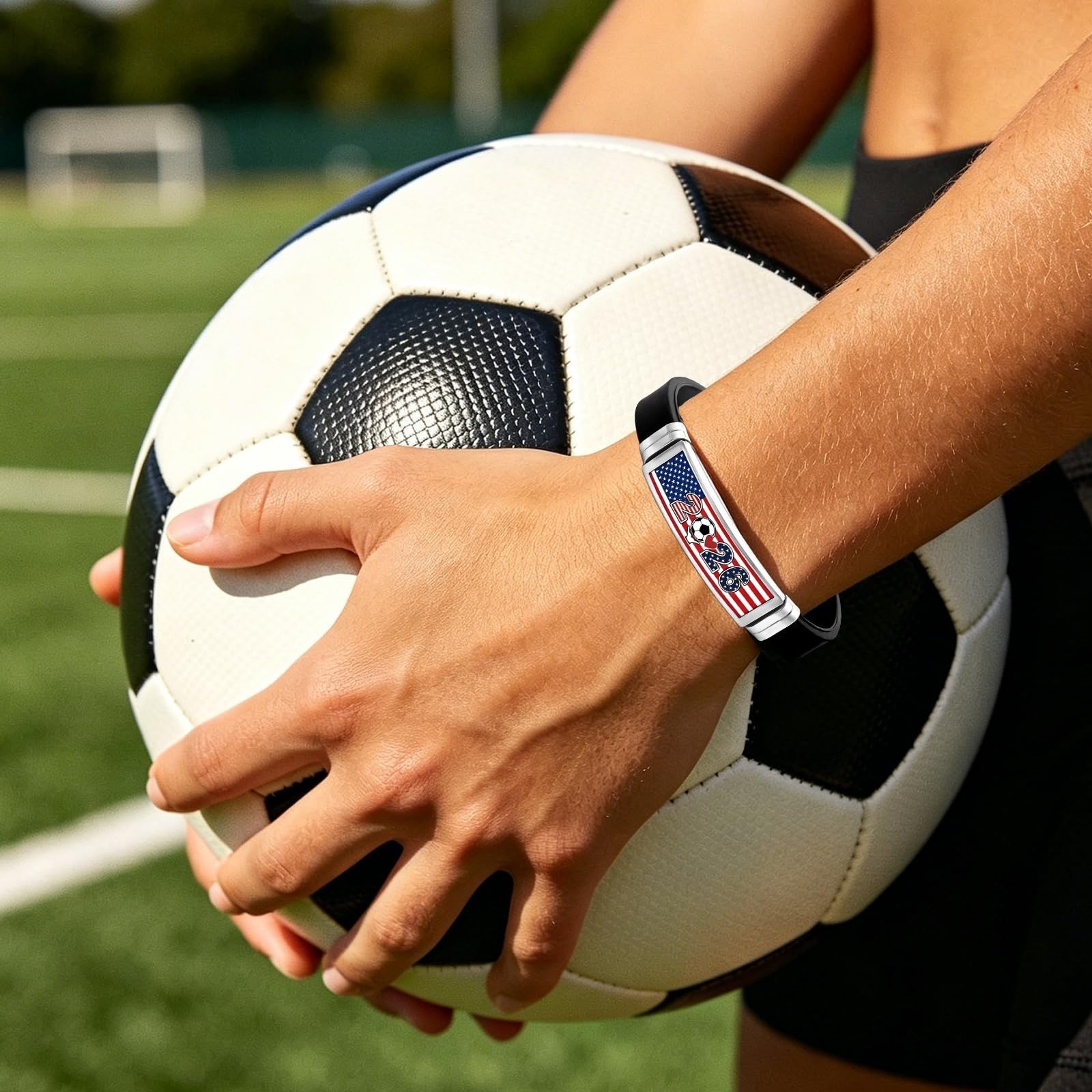 Soccer Bracelet Adjustable Silicone Wristband Red White Blue Sports