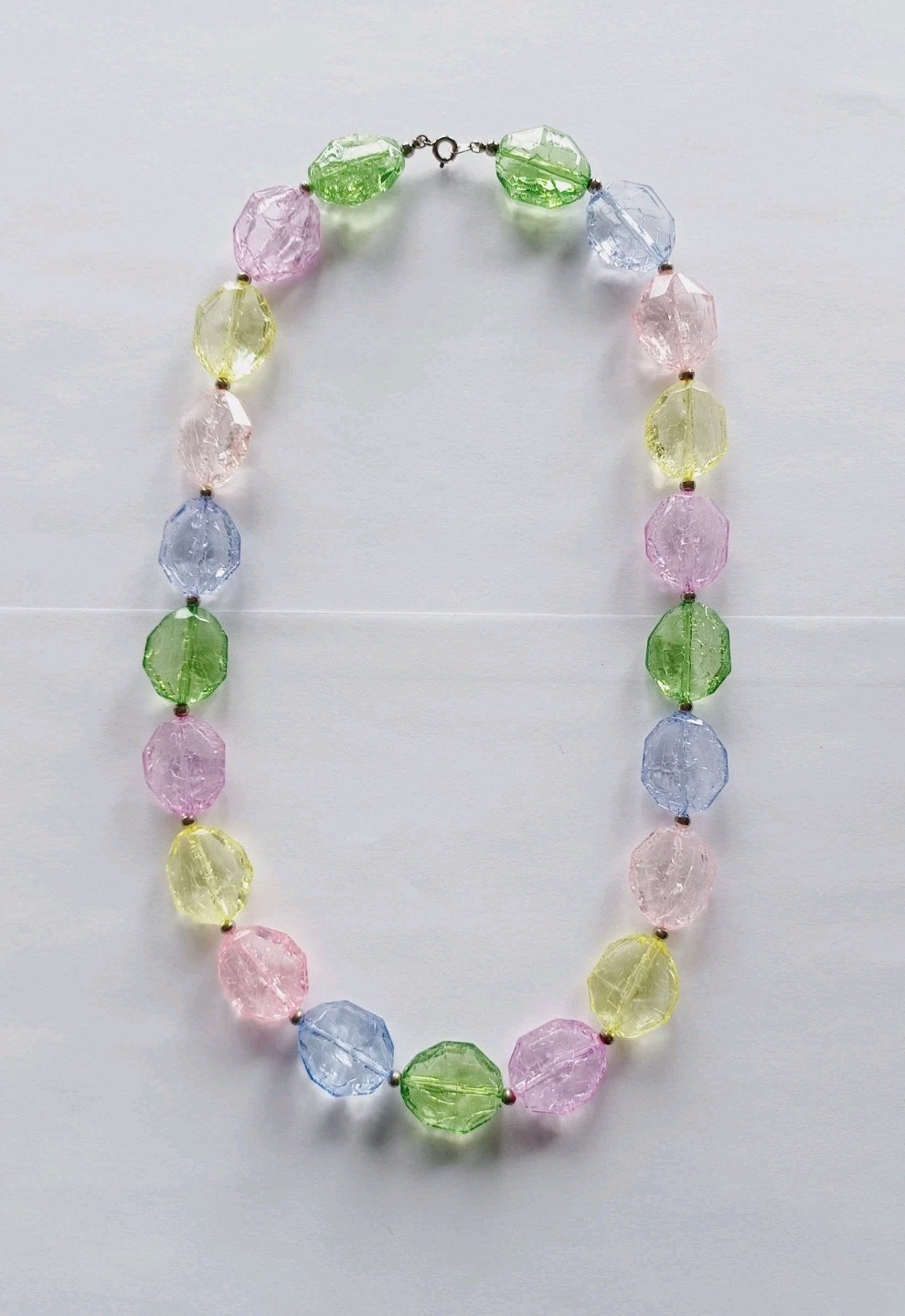 Multicolor Pastel Cracked Glass Look Plastic Bead Necklace
