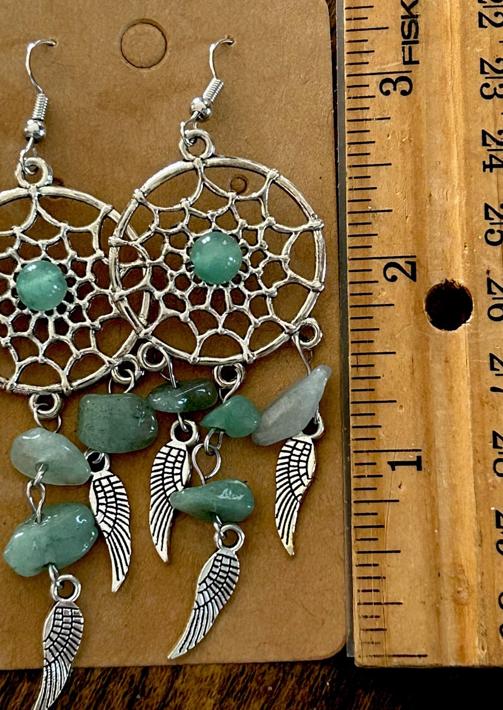 Gorgeous Tibetan Silver Natural Gemstone Dream Catcher Dangle Earrings 3.5″
