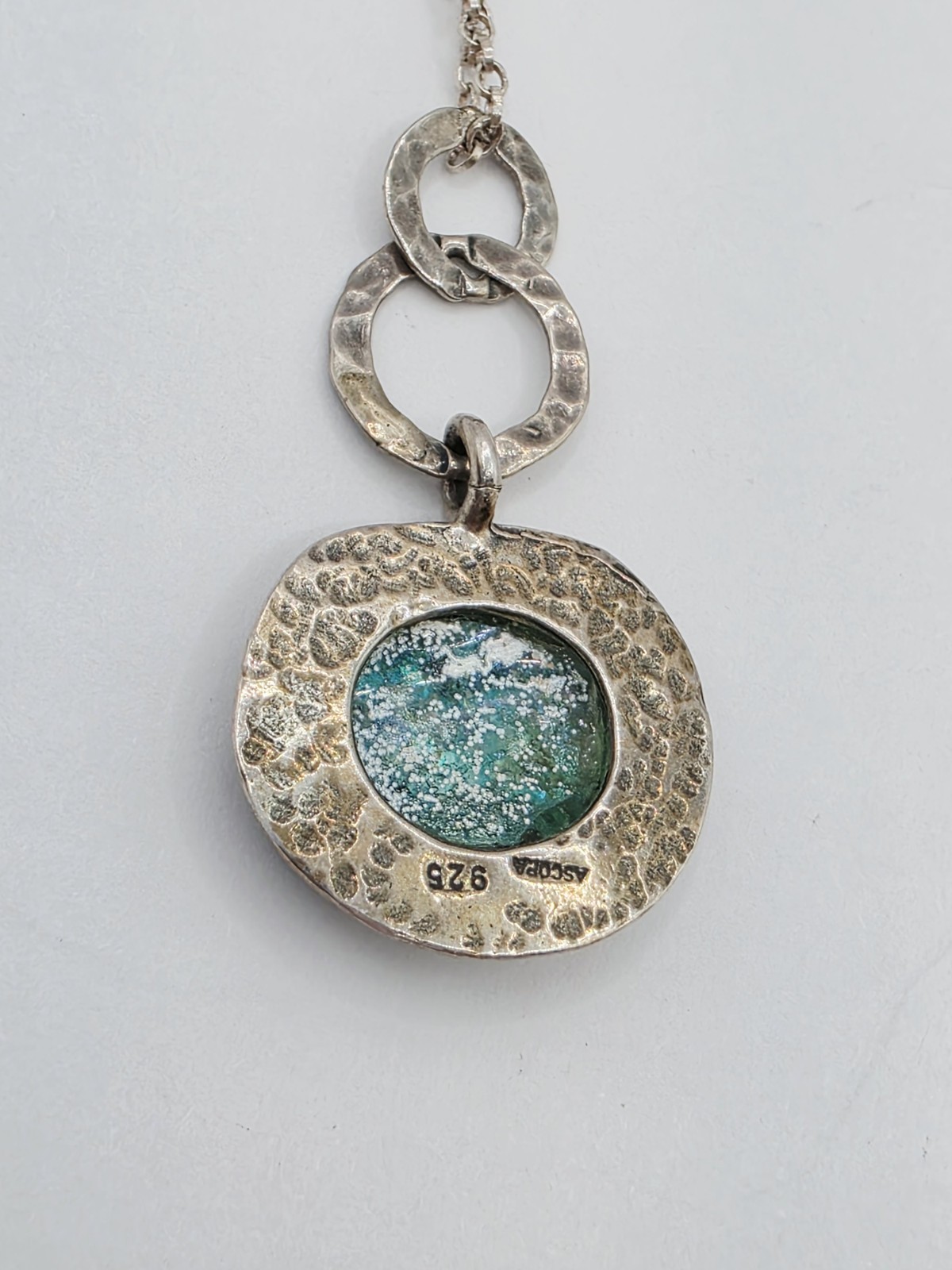Sterling Silver ASCOPA 925 Pendant Necklace With Iridescent Roman Glass