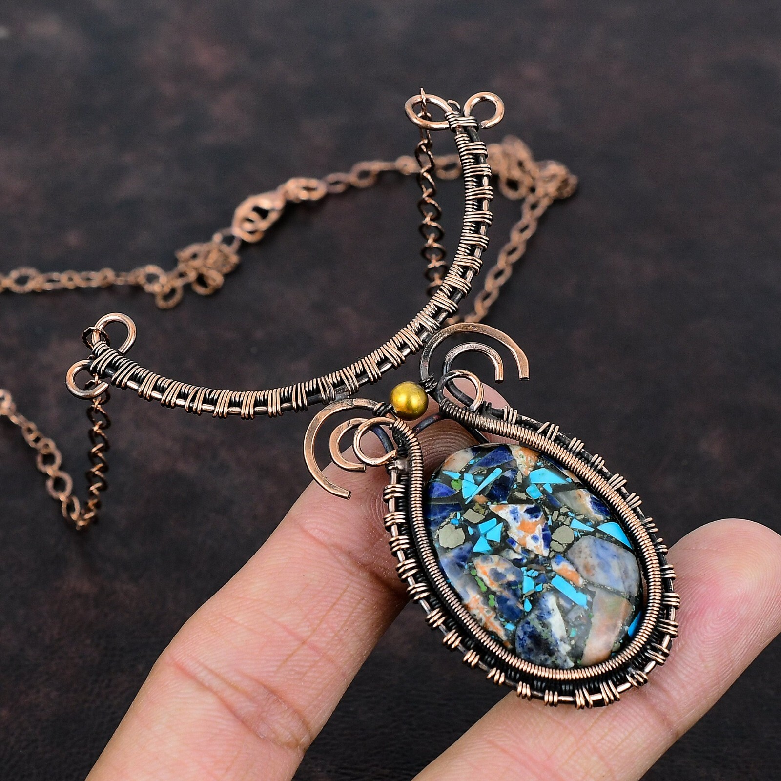 Multi Turquoise Wire Wrapped Adjustable Handcrafted Copper Ethnic Gift 18.0″