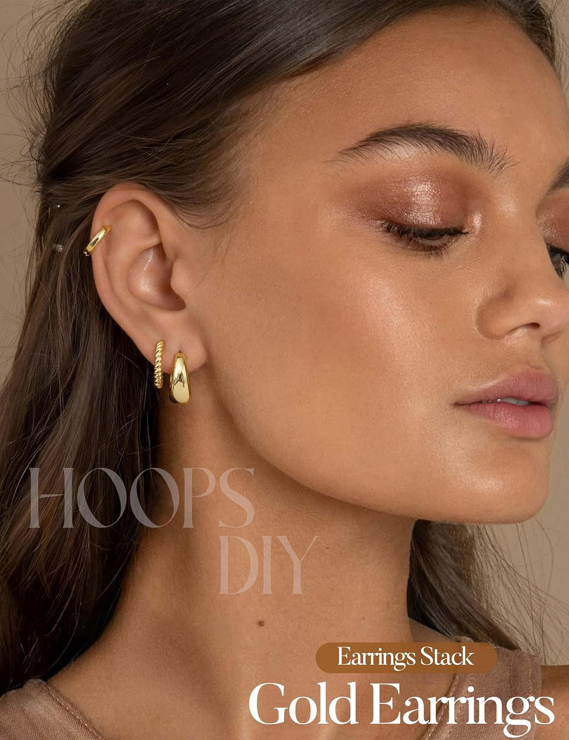 Small Gold Hoop Earrings for Women Trendy 14K Gold Plated Huggie Earring Stacks