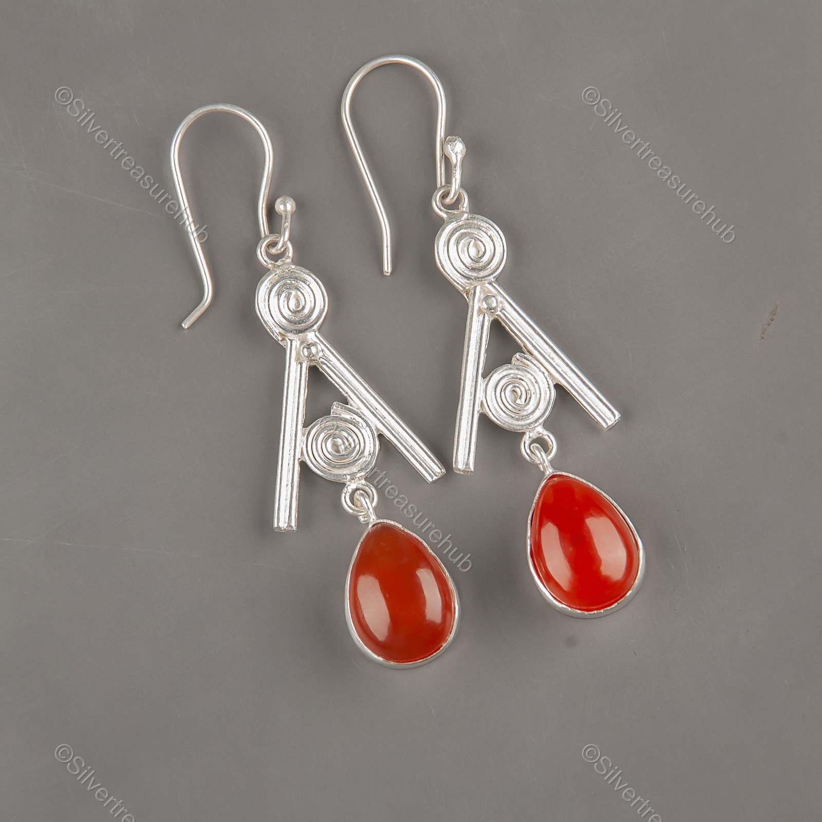 Carnelian Gemstone 925 Silver Sister Drop Dangle Channel Set Earrings Jewelry