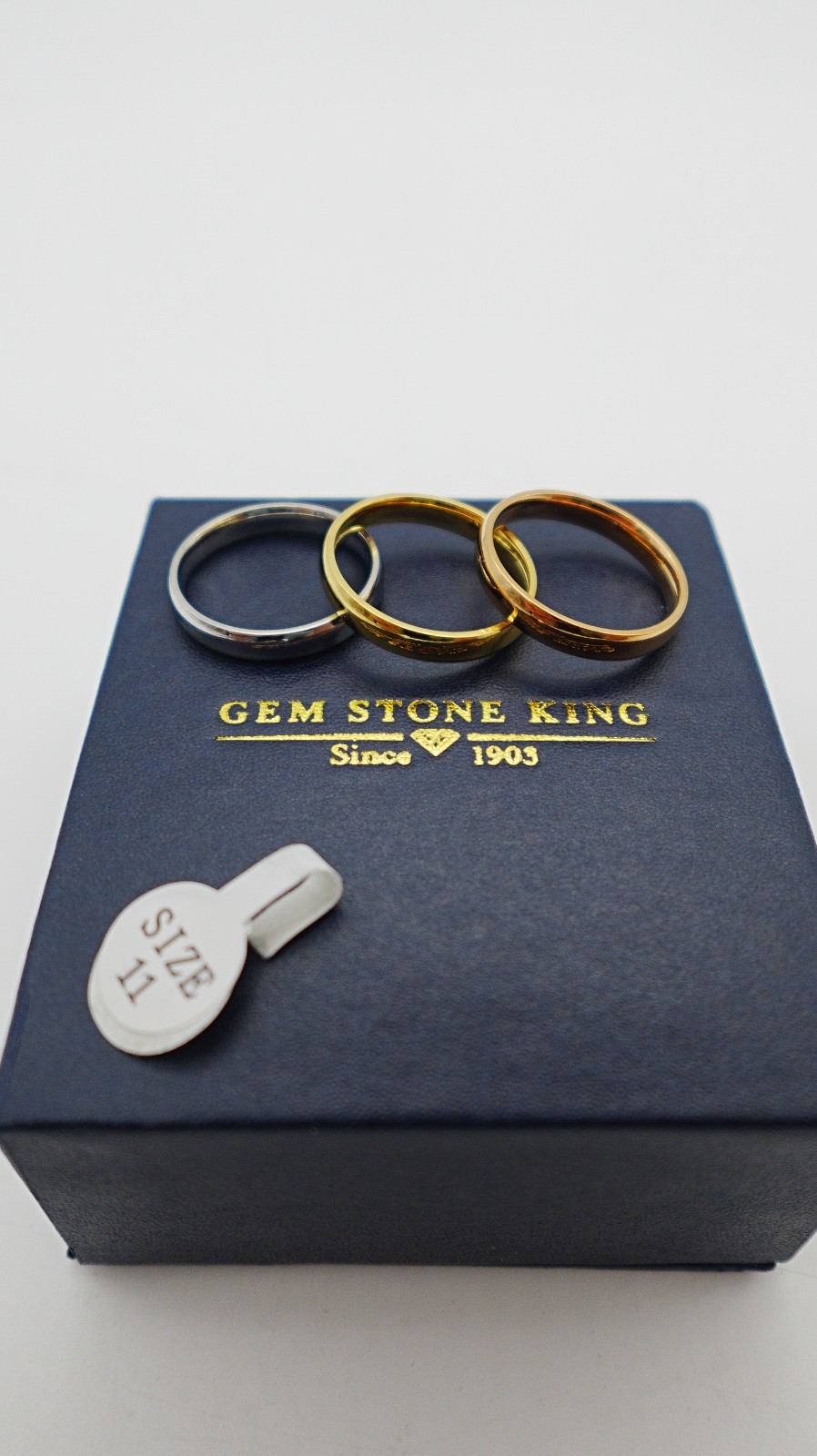 Gem Stone King Tri-Color Stacking Rings Set 3 Stainless Steel Bands Tri Tone 11